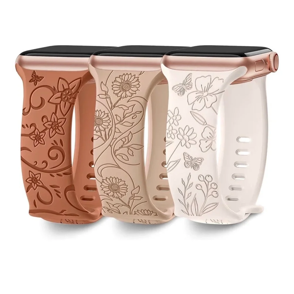 Floral Carved Silicone Watch Bands‎ for Apple Watch 38mm 40mm 41mm 42mm 44mm 45m